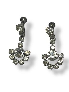Vintage • Rhinestone Crystal Drop Earrings • Silver Tone • Screw-back